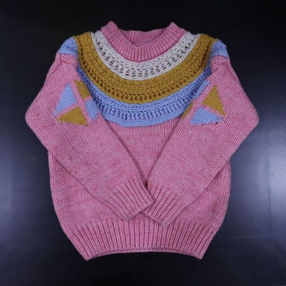 Toddler Girl's 3 Pastel Knitted Sweater 3T Crocheted Vintage Style Top Retro - Picture 1 of 2
